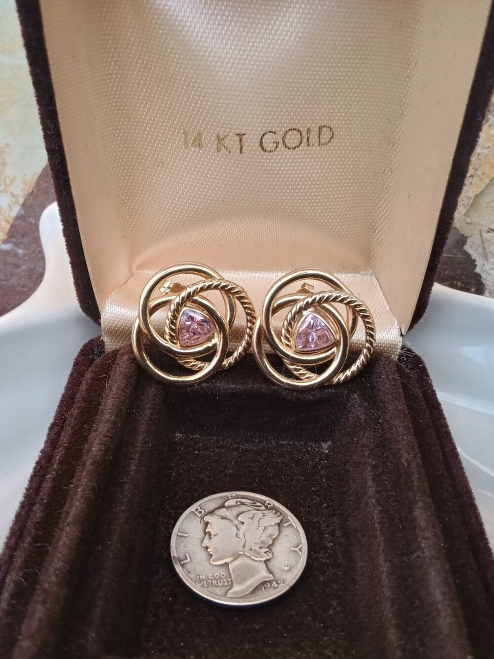 Solid 14kt Yellow Gold & Pink Topaz Earrings